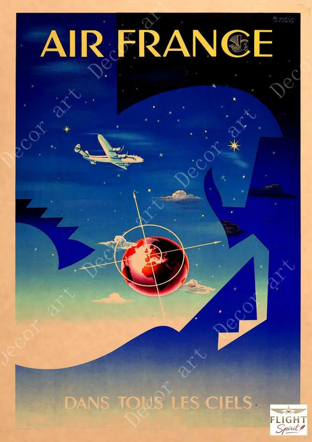 Vintage Air France Flugplakat am Himmel