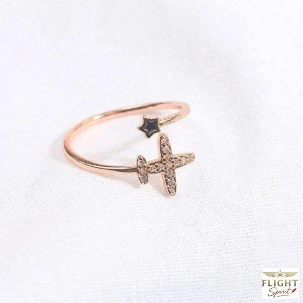 Rosevergoldene Flugzeug- und Sternen-Ring für Damen