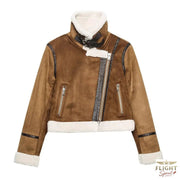 Kurze Damen-Pilotenjacke mit Lammfell