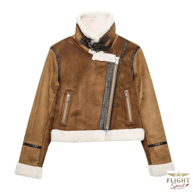Kurze Damen-Pilotenjacke mit Lammfell