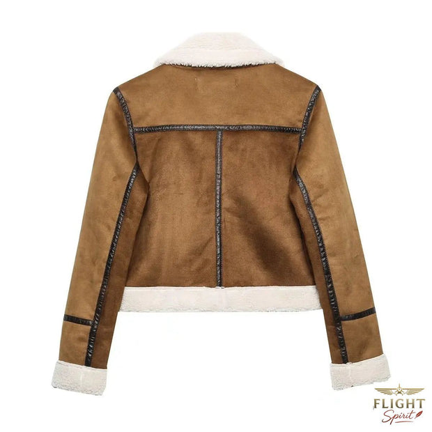 Kurze Damen-Pilotenjacke mit Lammfell