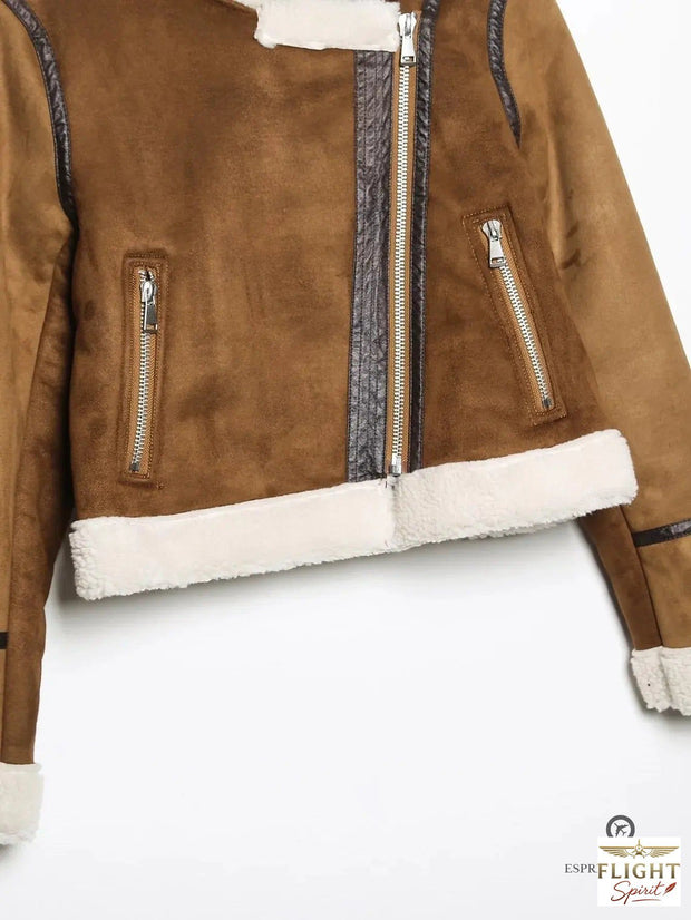 Kurze Damen-Pilotenjacke mit Lammfell