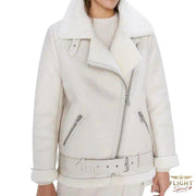 Weiße Damen-Wildleder-Bomberjacke