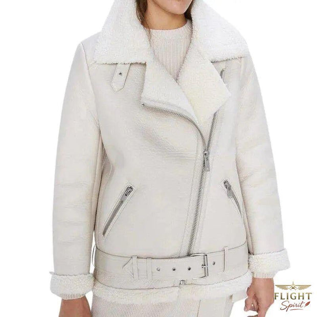 Weiße Damen-Wildleder-Bomberjacke