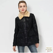 Damen Fliegerjacke aus schwarzem Wildleder