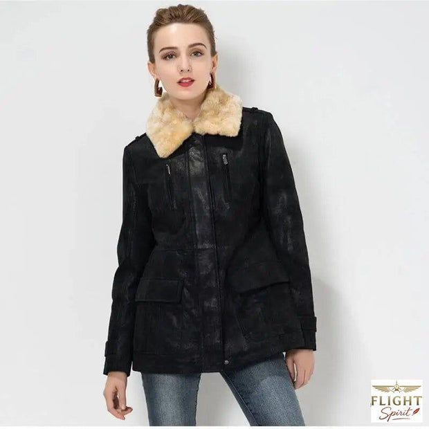 Damen Fliegerjacke aus schwarzem Wildleder