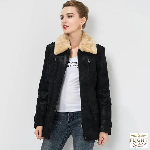 Damen Fliegerjacke aus schwarzem Wildleder