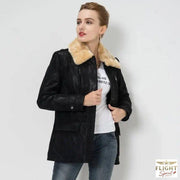 Damen Fliegerjacke aus schwarzem Wildleder
