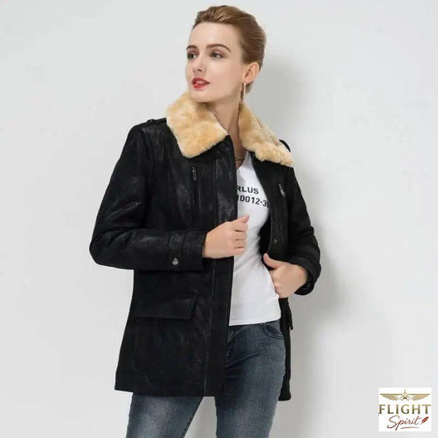 Damen Fliegerjacke aus schwarzem Wildleder
