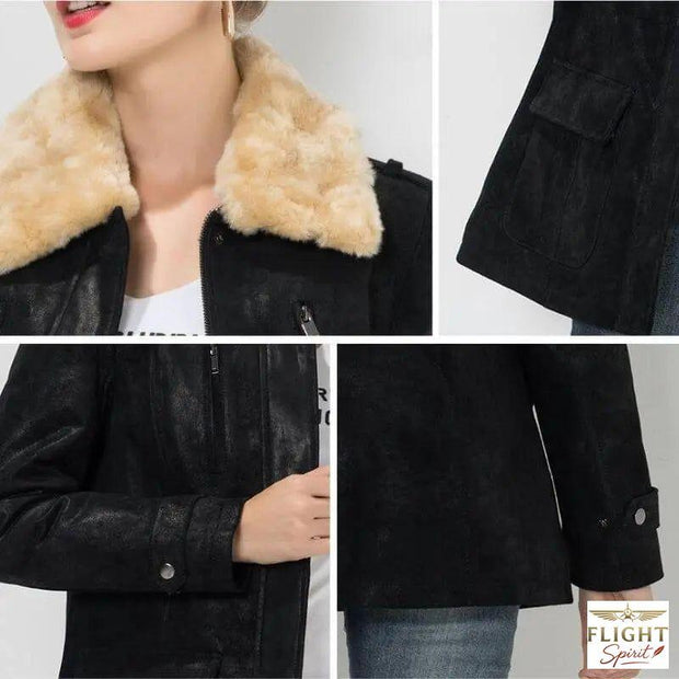 Damen Fliegerjacke aus schwarzem Wildleder