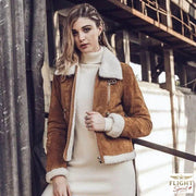 Damen-Bomberjacke aus braunem Wildleder