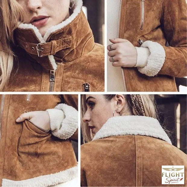 Damen-Bomberjacke aus braunem Wildleder