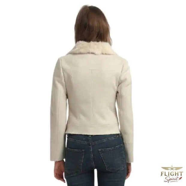 Damen Bomberjacke mit falschem Pelz Beige