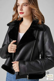 Schwarze Damen Fliegerjacke aus Kunstfell