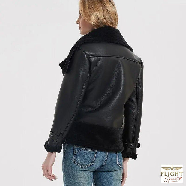 Damen Fliegerjacke Kunstpelz schwarz luxuriös