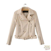 Damen Fliegerjacke Kunstleder Beige