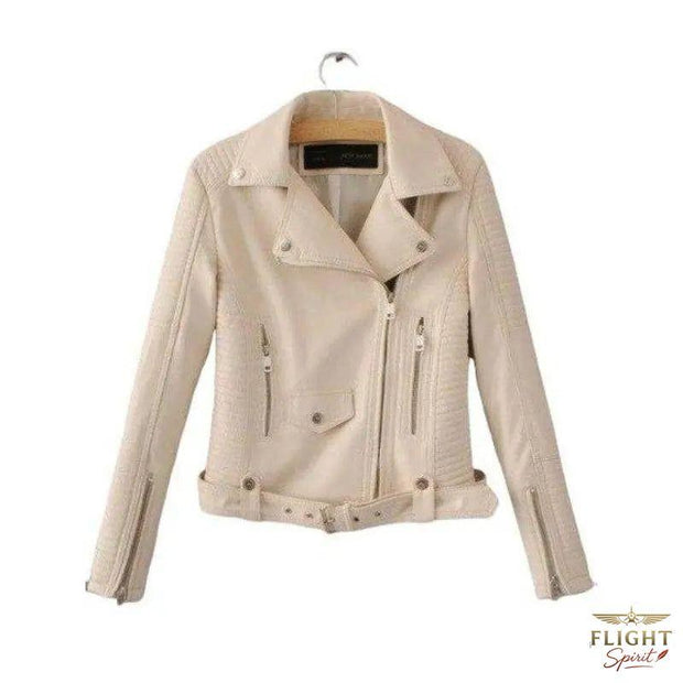 Damen Fliegerjacke Kunstleder Beige