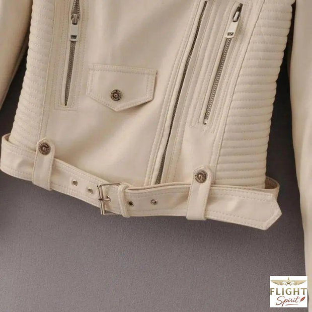 Damen Fliegerjacke Kunstleder Beige