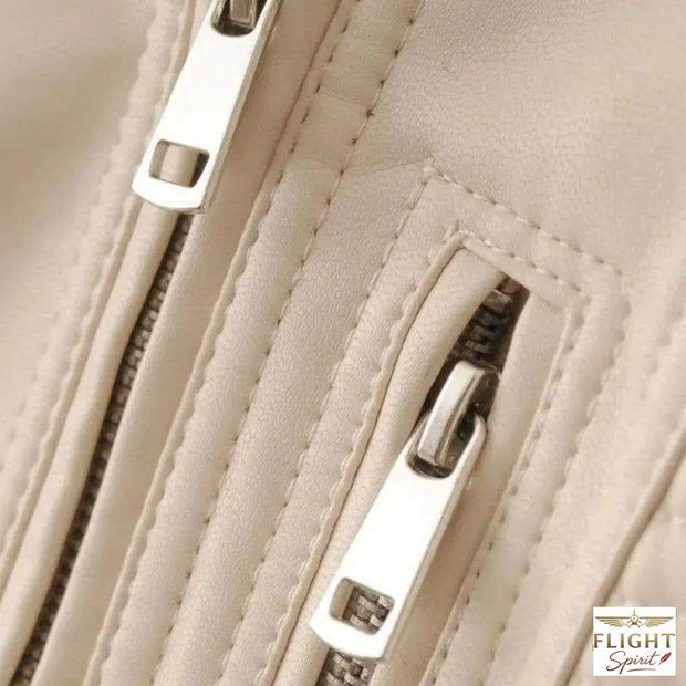 Damen Fliegerjacke Kunstleder Beige