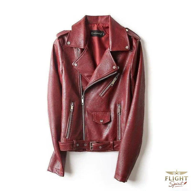 Damen-Bomberjacke Kunstleder Rot