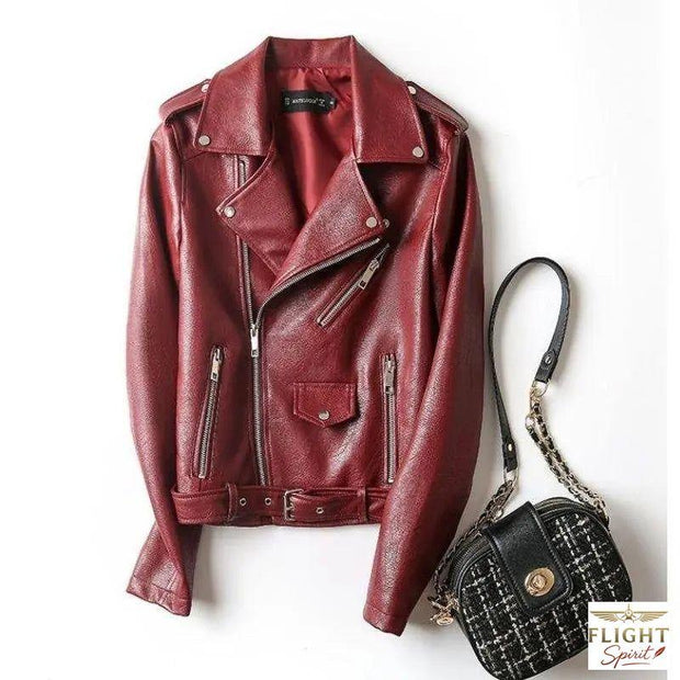 Damen-Bomberjacke Kunstleder Rot