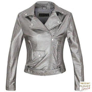 Damen Fliegerjacke aus grauem Kunstleder