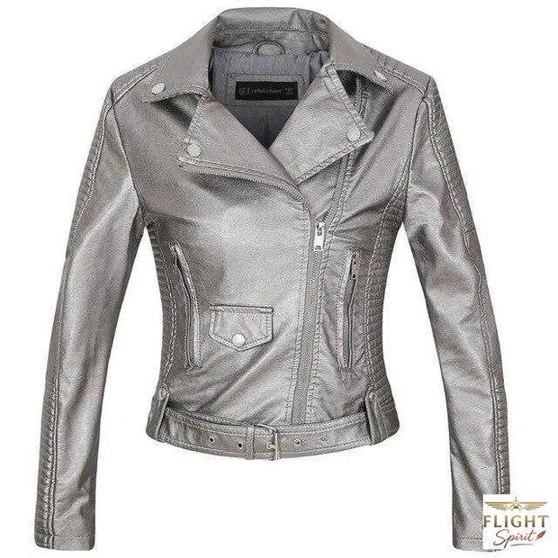 Damen Fliegerjacke aus grauem Kunstleder
