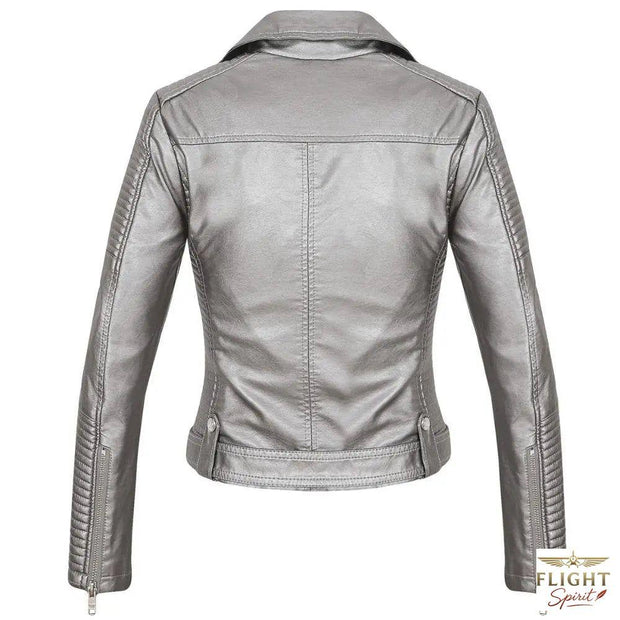 Damen Fliegerjacke aus grauem Kunstleder