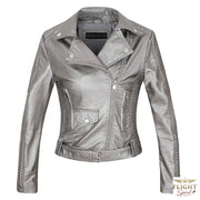 Damen Fliegerjacke aus grauem Kunstleder