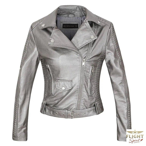 Damen Fliegerjacke aus grauem Kunstleder