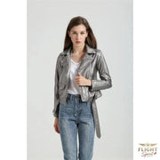 Damen Fliegerjacke aus grauem Kunstleder