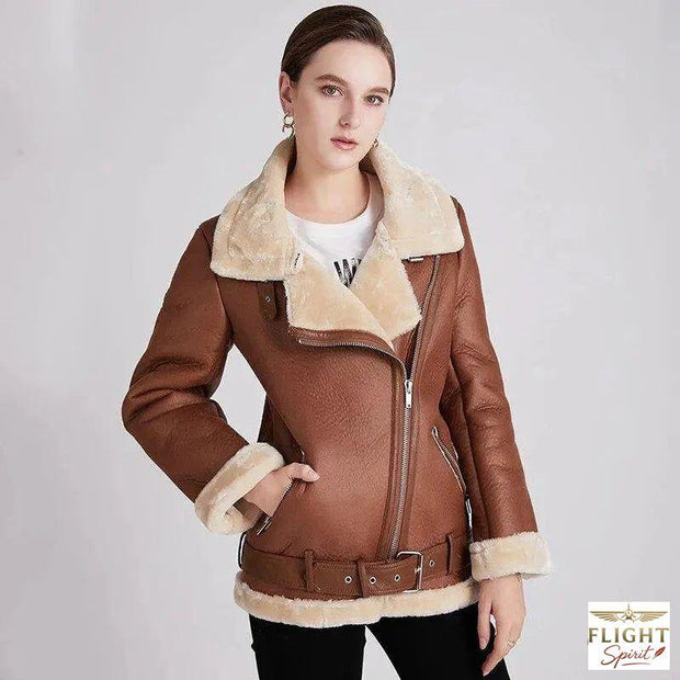 Damen Fliegerjacke aus braunem Kunstleder