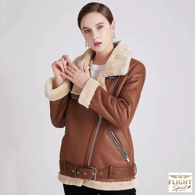 Damen Fliegerjacke aus braunem Kunstleder
