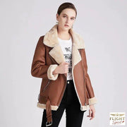 Damen Fliegerjacke aus braunem Kunstleder