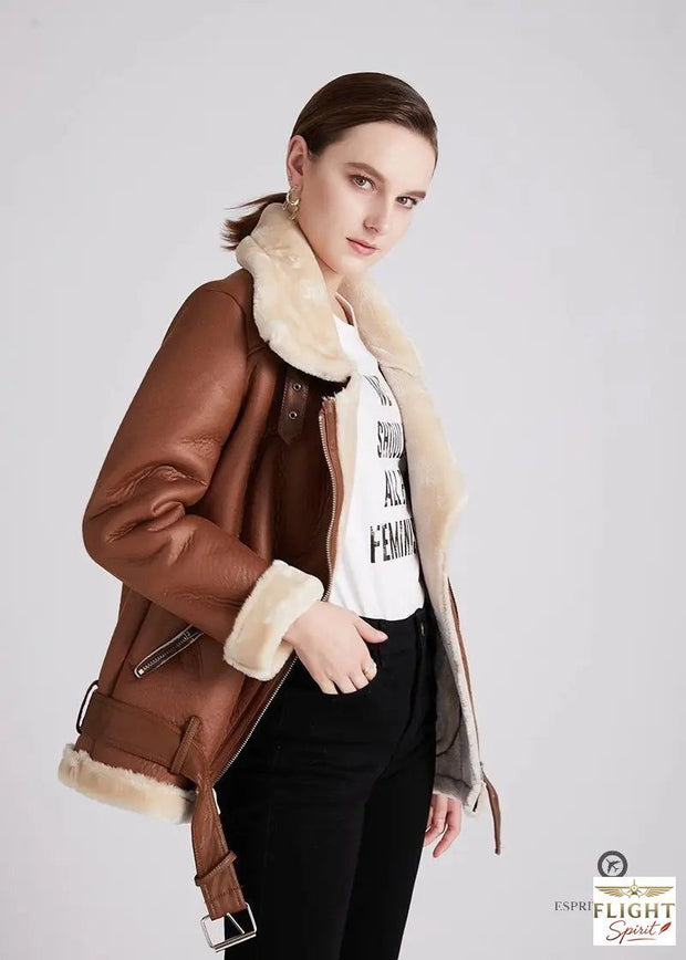 Damen Fliegerjacke aus braunem Kunstleder