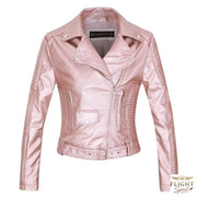 Damen Fliegerjacke aus Kunstleder in Blassrosa