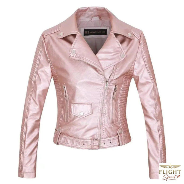 Damen Fliegerjacke aus Kunstleder in Blassrosa