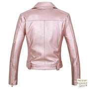 Damen Fliegerjacke aus Kunstleder in Blassrosa
