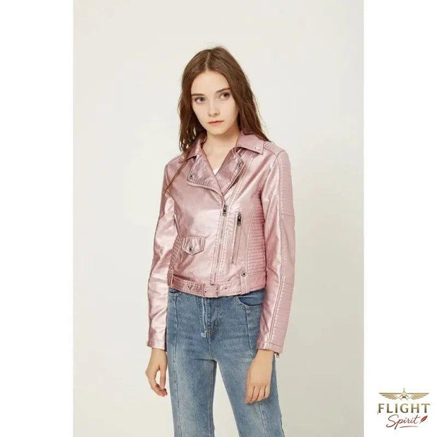 Damen Fliegerjacke aus Kunstleder in Blassrosa