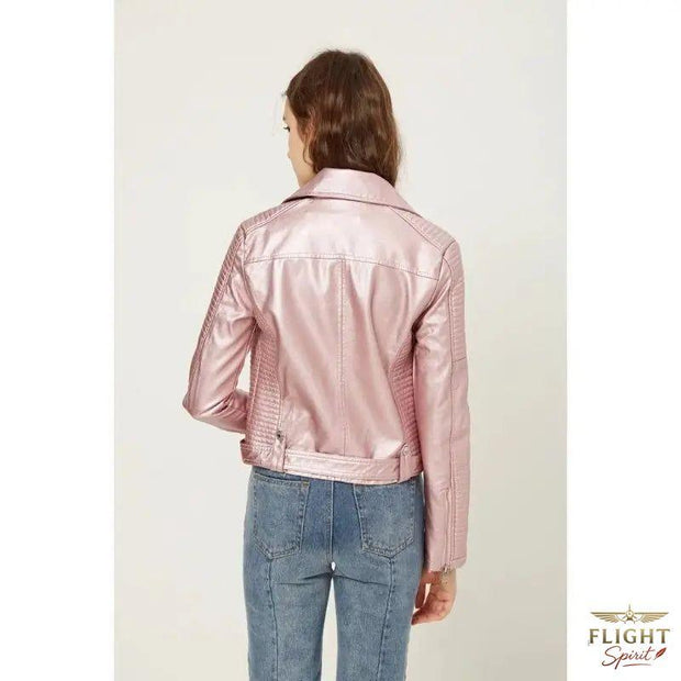Damen Fliegerjacke aus Kunstleder in Blassrosa