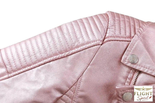 Damen Fliegerjacke aus Kunstleder in Blassrosa