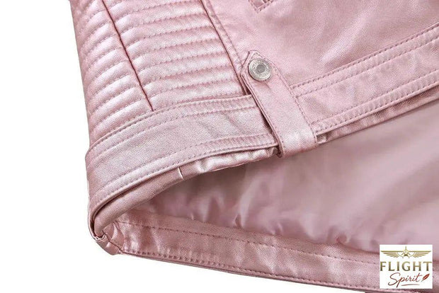 Damen Fliegerjacke aus Kunstleder in Blassrosa
