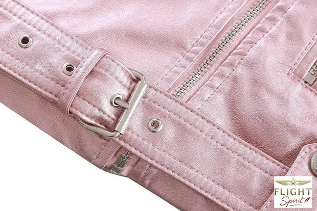 Damen Fliegerjacke aus Kunstleder in Blassrosa