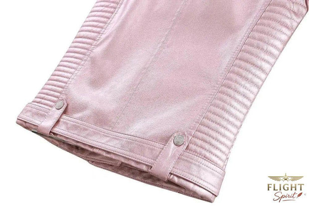 Damen Fliegerjacke aus Kunstleder in Blassrosa