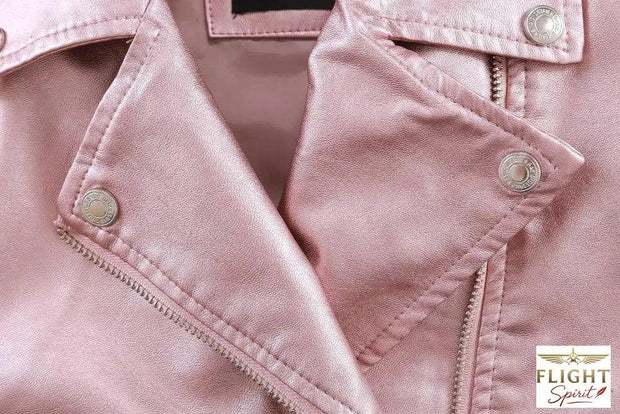 Damen Fliegerjacke aus Kunstleder in Blassrosa