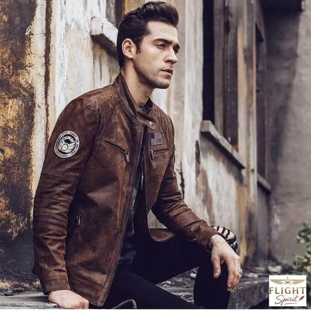 Lässige Lederjacke für Herren im Anti-Aggression Stil