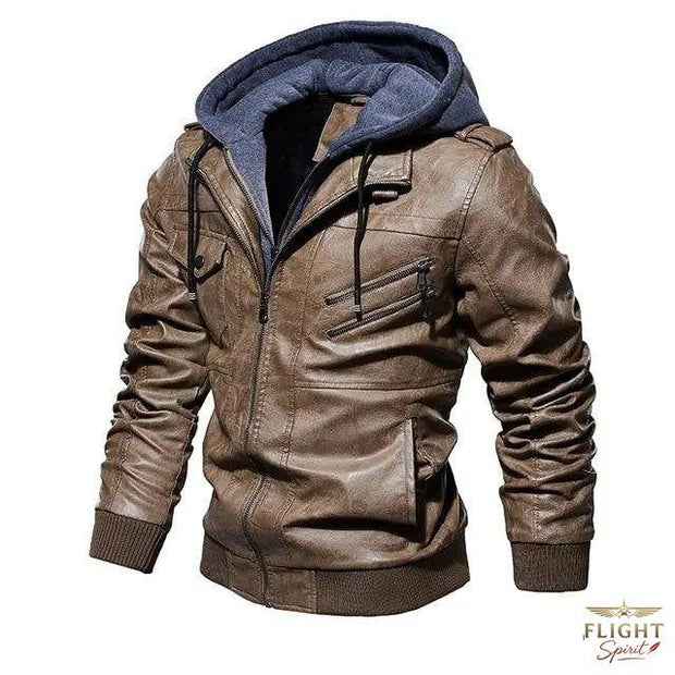 Männlicher brauner Leder-Fliegerjacke