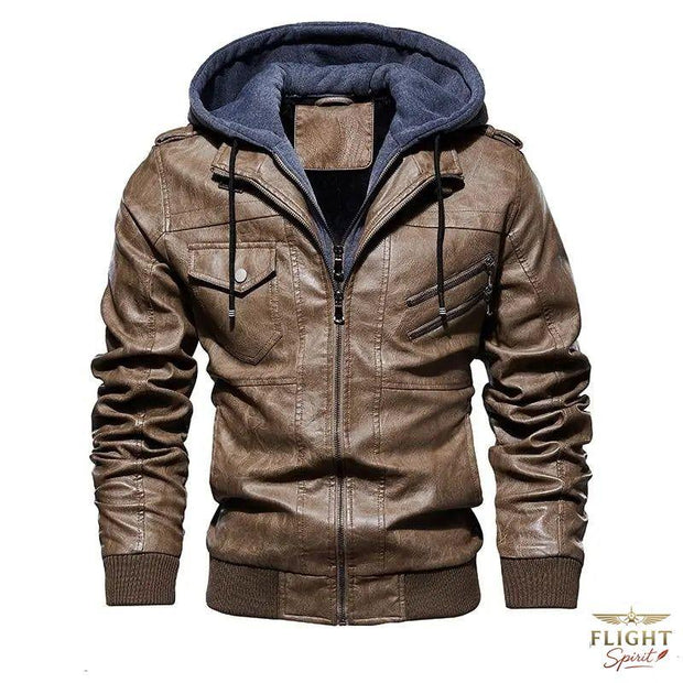 Männlicher brauner Leder-Fliegerjacke