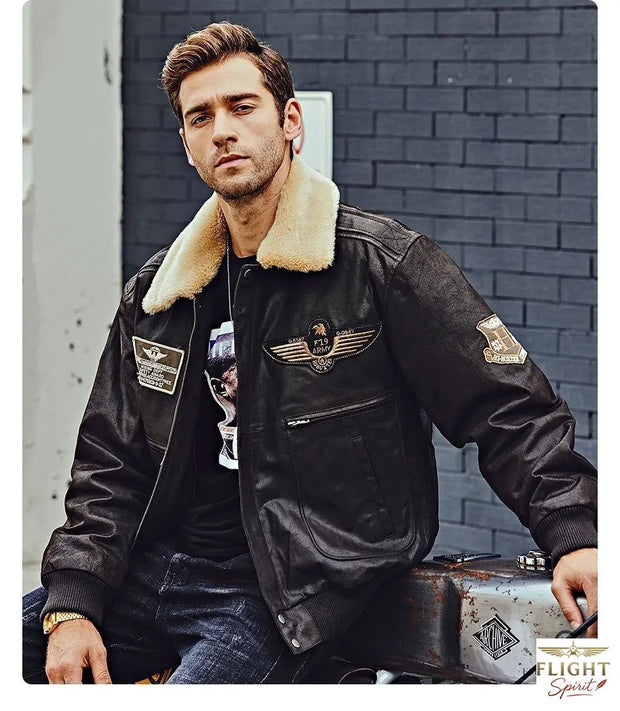 Schwarzer Herren-Lederfliegerjacke