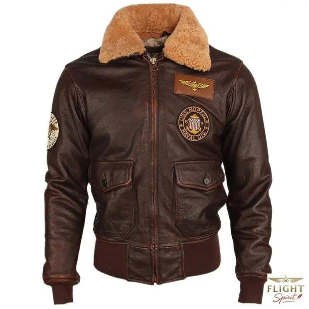 Männer-Lederjacke im Aviator-Stil aus braunem Rindsleder